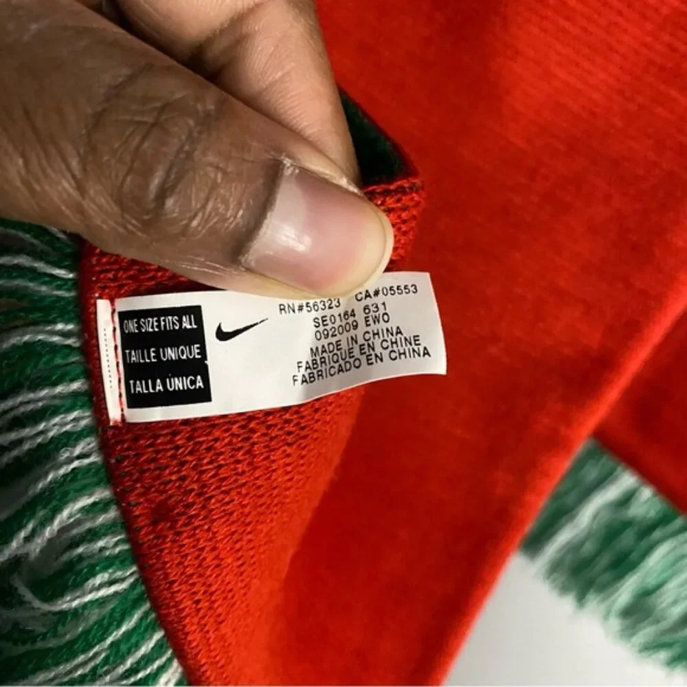 Nike Vibrant Red and Green Portugal Fringed Knit Scarf
